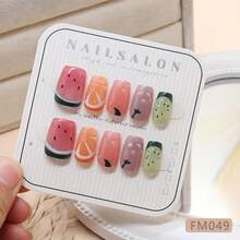 Short Trapezoidal Handmade Easy Wearable Nail Patch, Fruit-Colored Sweet Nail Sticker, Removable Cat Eye Cute Fake Nail, Divided Size Decorative Sticker - FM049 - Xem 4