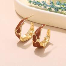 1 Pair Fashionable Colorful Painting Series Spiral Textured Metal Design Earrings, Women's Holiday Gift