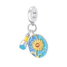 1pc Silver Color Blue Ocean Series, Flower, Butterfly, Heart, Bowknot, Earth, Moon, Stars, Moon Oil Painting, Hot Air Balloon, Small Fish, Octopus, Turtle, Jellyfish, Dragon-Shaped Pendant Charm Fit Original Bracelet Necklace Pendant Beads For Diy Jewelry Making Perfect For Women Girl Daily Wear Accessories - Blue - View 3