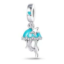 1pc Silver Color Blue Ocean Series, Flower, Butterfly, Heart, Bowknot, Earth, Moon, Stars, Moon Oil Painting, Hot Air Balloon, Small Fish, Octopus, Turtle, Jellyfish, Dragon-Shaped Pendant Charm Fit Original Bracelet Necklace Pendant Beads For Diy Jewelry Making Perfect For Women Girl Daily Wear Accessories - Blue - View 6