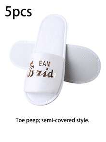 1 pereche papuci de nuntă, papuci de hotel de unică folosință, cu litere englezești, din material nețesut lucios, pentru petrecere, consumabile de nuntă