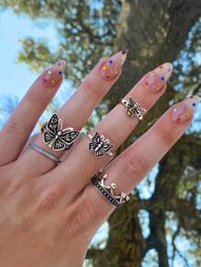 1pc Simple Unique 925 Sterling Silver Butterfly Ring Women Fine Jewelry Gift - Bạc - Xem 3