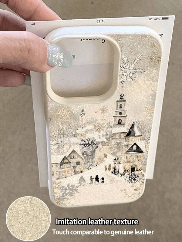 1 szt. Zimowy płatek śniegu i śnieżny domek, wzór świąteczny, wodoodporny, antypoślizgowy, miękki, teksturowany pokrowiec na telefon, kompatybilny z telefonami Apple
