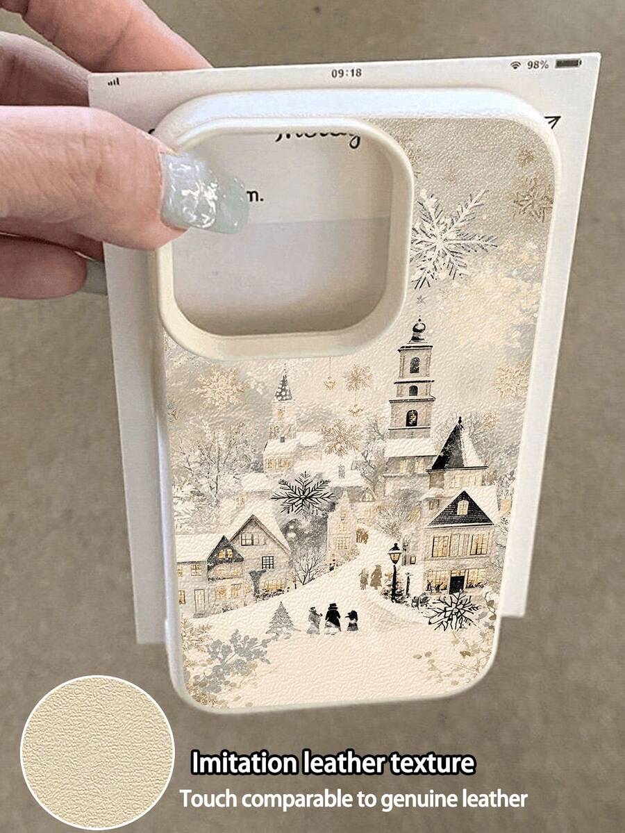 1pc Winter Snowflake & Snowhouse Christmas Pattern Waterproof Anti-Drop Anti-Slip Soft Textured Phone Case, Compatible With Apple, Phones,International Version, Not The Domestic Version