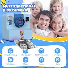1pc Kids Camera Instant Print, Print Paper, 2.4" Screen Instant Camera For Kids Ages 6-12,1080P, 180°Flip Lens,32GB Card- Christmas Birthday Present For Boys & Girls