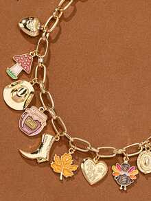 1pc Fashionable & Versatile Thanksgiving Turkey, Heart, Pine Cone, Maple Leaf, Cowboy Boot, Mushroom, Cowboy Hat Pendant Necklace, Suitable For Women's Daily, Date, Vacation, Wedding, Holiday Wear, Casual And Special Occasions