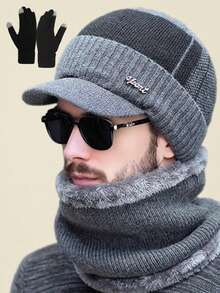 3pcs Knit Hat, Neck Warmer & Gloves Set, Solid Color Fleece Lined, Warm & Comfortable For Outdoor Activities In Autumn/Winter, Unisex Fashion Beanie Hat Scarf Gloves Set, Ideal Gift For Skiing, Cycling, Fishing, Commuting, Daily Use Winter Warm