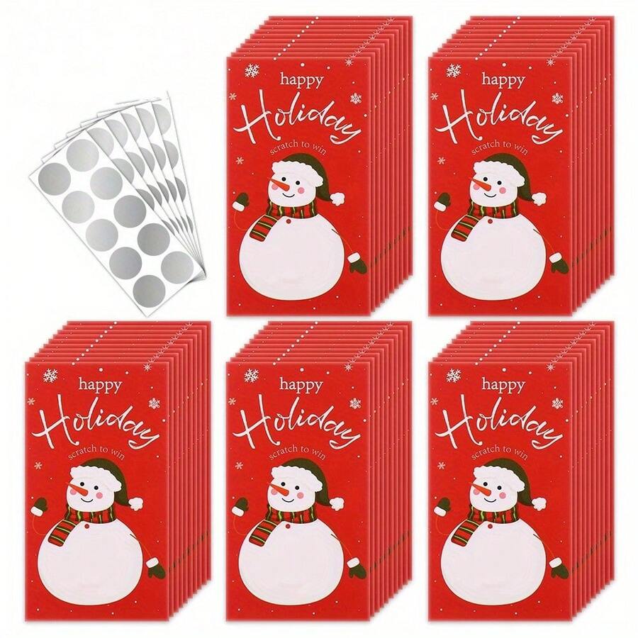 10 pezzi/20 pezzi/30 pezzi, Adesivi gratta e vinci natalizi | Giochi di festa e biglietti della lotteria con disegni di pupazzi di neve | Molto adatti per attività familiari, intrattenimento di gruppo e commerciali | Senza alimentazione elettrica, materiali di carta, accessori natalizi - Multicolore - Visualizzare 1