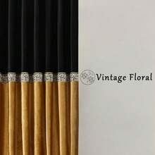 Velvet Curtains Drapes For Living Room 96 Inches 2 Panels Set Black Gold Vintage Window Treatment Curtains Embroidered Floral Drape Retro Blackout Curtains - 黑色 - 查看 2