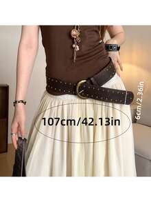 Vintage Western Style Brown Rivet Belt, Floral Waist Rope Design, Suitable For Skirts And Jeans - Multicolor - View 8