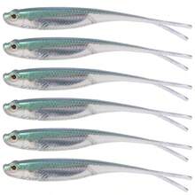 Dr.Fish 5/6pcs Fishing Soft Recall Plastic Salt Water Fork Tail Drop Shot Silicone Soft Bait Worm Spill Trout Lucky Walleye Weedless