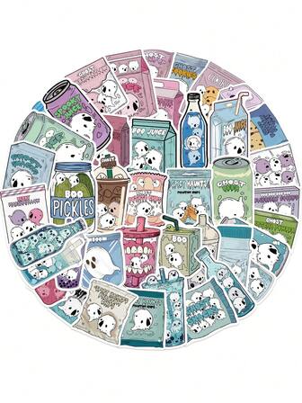 50张卡通万圣节食物涂鸦贴纸，适用于日记本、笔记本电脑、保险杠、滑板、水瓶、电脑、手机、卡通贴纸卷