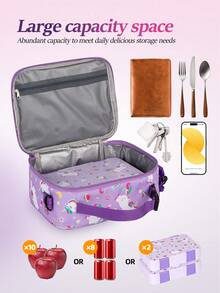 1PC Color Cartoon Printed High-Value And Large Capacity Insulated Lunch Bag, Portable Hand-Held One Shoulder Cross Body Insulated Bag With Shoulder Strap, Fresh-Keeping Ice Bag, Lunch Box And Bento Bag, Suitable For Work And Outdoor Activities - Multicolor - View 8