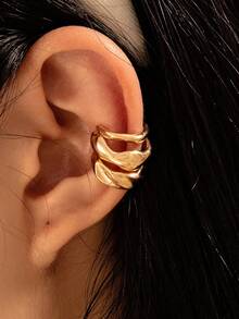3 Gaya Anting Jepit Telinga Asimetris Geometris, Anting Minimalis Kelas Atas, Anting Tusuk dan Jepit Tulang Rawan - 3 barang emas - View 5