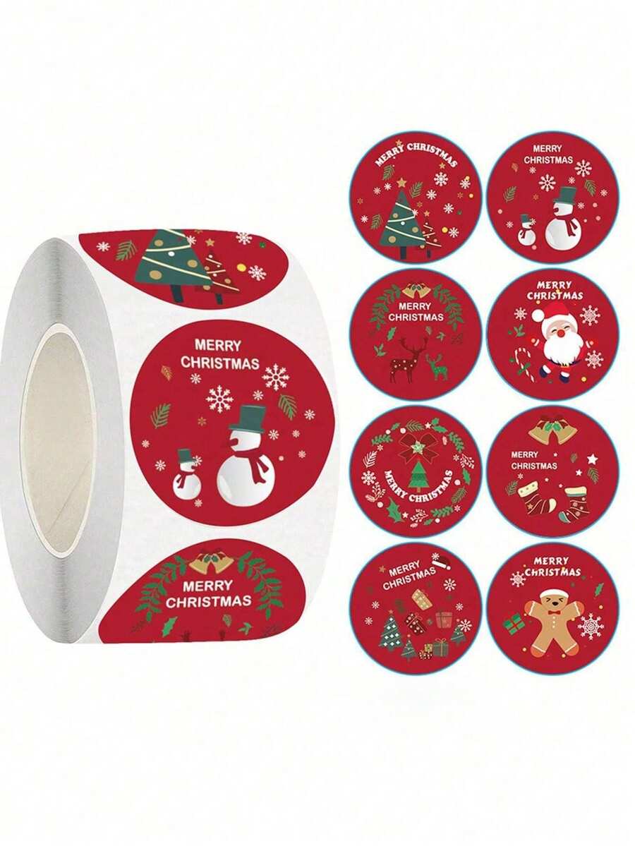 500pcs/Roll Festive Christmas Stickers, Perfect For DIY Gift Wrapping Baking And Decorating, Box Seal Sticker, Seal Sticker, Business Commodity Packaging Sealing Stickers, Gift Box Decor Bag Packaging Label, Sealing Decals, Theme Party Decor, Christmas Decor, Christmas Stickers Home Decor Christmas Decorations Room Decor Winter