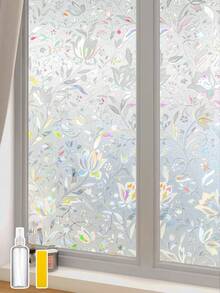 1 Roll Window Privacy Film, Decorative Stained Glass Window Film, Heat Blocking Window Clings, Renter-Friendly Static Cling Frosted Window Sticker Covering For Home, Rainbow Tulip - Multicolor - View 12