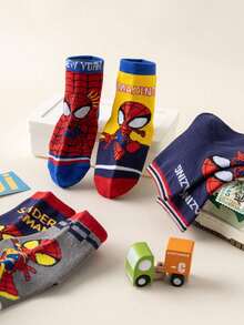 Marvel 5双装超级英雄儿童船袜，韩版卡通秋冬男女童袜，漫威袜子 - 彩色 - 查看 7
