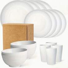Home And Outdoor Dinnerware Set - 16-Piece Unbreakable, Microwave Dishwasher Set Includes 8 Plates, 4 Bowls, And 4 Cups - White - View 7