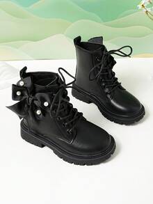 Botas con lazo para niñas, botas cortas para niños, botas para niñas para la escuela y la pasarela, nuevo modelo 2025, botas negras para niños pequeños con suelas antideslizantes, para primavera y otoño