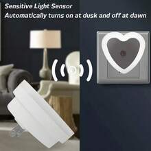 US/EU Plug LED Night Light With Dusk To Dawn Sensor, Heart Shaped Sensor Night Light, Suitable For Bedroom, Kitchen, Stairs, Hallway And Garden