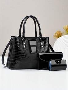 3-Piece Set PU Handbag For Women, Elegant Fashion Tote With Coin Purse And Card Holder, Versatile Large Capacity Shoulder Bag, Chic Bag With Stylish Design, Available In Multiple Colors, Best Mother's Day Gifts Ever