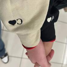 Custom Embroidered Initial Heart Hoodie Initial On Sleeve Hoodie Matching-20256688 - Sand - View 11