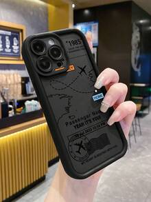 1pc Fashionable Airplane Pattern Thick Shockproof Protective Phone Case, Compatible With Apple/Infinix/Vivo/OPPO, Ideal Choice For Fashion Enthusiasts, Minimalist And Stylish - Black - View 3