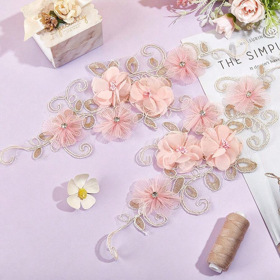 4/2/1 Pcs Vivid Multicolor 3D Floral Embroidered Patches With Pearls And Rhinestones - DIY For Clothing, Bags, Shoes, Weddings, Jeans Etc. - Sewing Style, Wedding Embroidery | Vibrant Embroidery | Fine Needlework, Embroidery Supplies