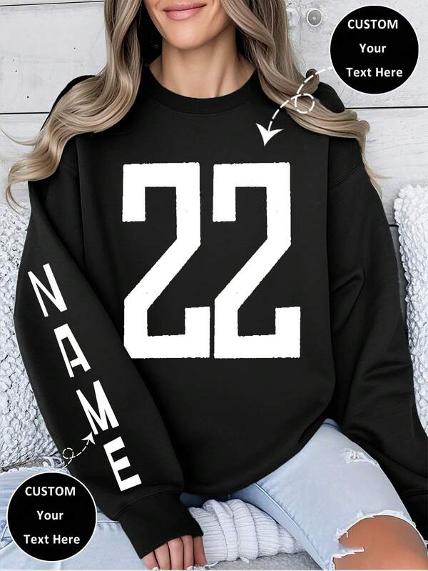 Fügen Sie Ihren Text hinzu, um Ihren personalisierten Rundhals-Sweatshirt mit Langen Ärmeln zu gestalten, Individualisieren Sie Ihren Namen, Individualisieren Sie einen Slogan. Rundhals-Sweatshirt mit langen Ärmeln, Damen Rundhals-Sweatshirt mit langen Ärmeln, geeignet für den täglichen Gebrauch, geeignet für Herbst, Erntedankfest, als Geschenk für sie, als Geschenk für Familienmitglieder.