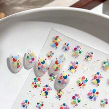 Reusable Self-Adhesive Nail Stickers - Shimmery Moire Fantasy Space Theme, Cartoon Colorful Balloons Dot Design, Unscented, For Women, Festival Celebration - 彩色 - 查看 5
