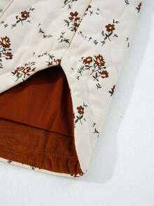 Acelitt 冬季女式米色波西米亚花卉印花修身口袋翻领开领拉链无袖背心夹克 - 杏色 - 查看 11