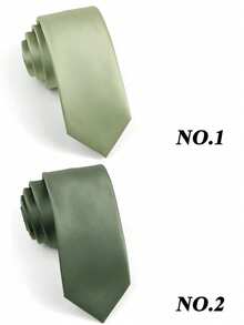 1 st. salviagrön herrslips (5 cm bred smal slips), mjuk satinslips med smal passform, lämplig för bröllop, fester, sammankomster och andra tillfällen - Grön - Visa 2