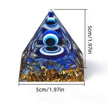 1pc Natural Aquamarine Crushed Stone Evil Eye Ball Resin Energy Pyramid Healing Gemstone Pebble Decor Gift - Blue - View 2