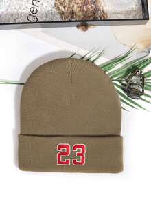 1pc Embroidered Number 23 Unisex Knit Beanie Hat, Fashionable Street Style, Multi-Color, Autumn/Winter, Warm And Windproof, European And American Korean Version, Adult Fall Outfit