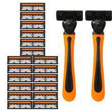 Men's Manual Safety Razor, Triple Layer Stainless Steel Blades, Replaceable Shaving Head - Orange - View 15