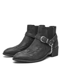 Men's Western Cowboy Motorcycle Ankle Boots - màu đen - Xem 8