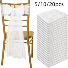 1/5/10/20pcs, 7 X 108 Inch Vintage White Lace Embroidered Chair Sash, Boho Farmhouse Style Bow & Floral Chair Cover, Home Decor, Wedding Supplies, Wedding Venue Decoration, Suitable For Weddings, Bridal Showers, Birthday Parties, Rustic Theme Events, Holiday Parties, All Seasons Chair Sash