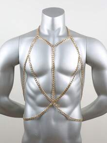 Sexy Men's Chest Bead Chain Body Harness Gay Chain Shoulder Hollow Out Line Harness Rave Costume Punk Chest Belt Clubwear Costume