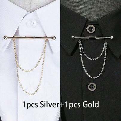2 Pcs Tie Collar Bar Pin Set Fashionable Tie Clip Clasp Bar Brooch Accessory Collar Clip Shirt Collar Bar Pin Lapel Stick Brooch Set For Anniversary Party Business Meeting For Men