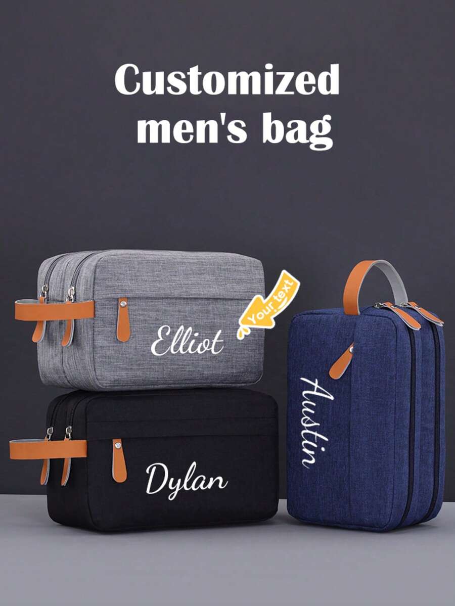 1pc Customized Men's Bag, Large Capacity Men's Toiletry Bag, Men's Business Travel Zipper Portable Wash Bag, Customized Travel Bag, Personalized Men's Clutch & Wristlet Bag - Pillow Bag, Can Customize Your Text, Hot Stamping Craft, Oxford Cloth Clutch, Suitable For Business Trips, Travel Storage Bag, Beach Bag, Best Gift For Friends