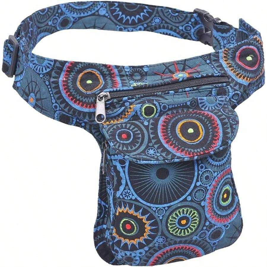 Rionera cruzada para mujer, lona de algodn, bohemio, hippie, festival, colorido, cinturn para mujer, Black - Turq, Una talla, Rionera, rionera, rionera - inicial - Ver 1