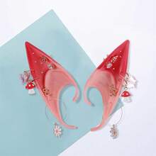 Halloween Cosplay Elf Ears Mushroom Flower Crystal Design Fairy Ear Accessories For Women Party Costume - 玫紅色 - 查看 4