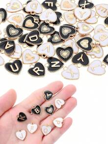 26pcs Heart-Shaped Letter Pendants, A-Z Round Double-Sided Enamel Letter Charms, Suitable For DIY Personalized Jewelry Making - Heart-shaped Letters - View 1
