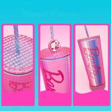 775ml/26.21oz Barbie Sunlight Shining Series Double-Layer Straw Cup Large Capacity Cold Drink Water Cup Travel Gym Kettle Sports Water Bottle - Pink - View 4