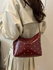 Fashionable Rivet Large Capacity Hobo Bag, Retro Shoulder Handbag, Women's Fashion Handbag And Wallet Suitable For Commuting, Y2K Connector Casual Crossbody Bag With Rivet Decoration, Adjustable Shoulder Strap, Underarm Baguette Bag, Large Capacity Retro Handheld Commuter Bag