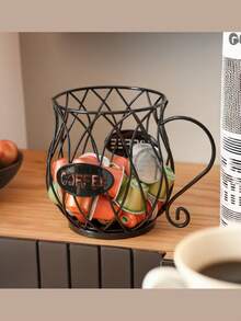 Un porte-capsules de café doré, panier de rangement pour capsules de café, étagère de rangement de collations et bonbons de luxe léger, panier de rangement pour capsules de café convenant aux comptoirs de bar, en métal, convenant aux cafés et hôtels domestiques, noir