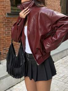 GLOpass Women's New PU Jacket, Loose Casual Autumn/Winter