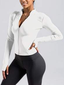女士运动夹克，适合户外活动、旅行、休闲穿着、聚会、办公和健身房，白色春季款 - 白色 - 查看 4