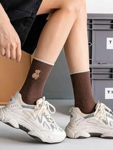 6 Paar/12 Paar Bären Muster Kniestrümpfe, unisex, Herbst/Winter