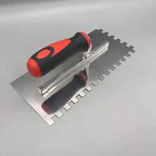 Llana de acero inoxidable con muescas cuadradas para baldosas, llana de mango de plástico bicolor con dientes, herramienta manual para enlucido de tableros flotantes de hormigón - Negro y rojo - Ver 1